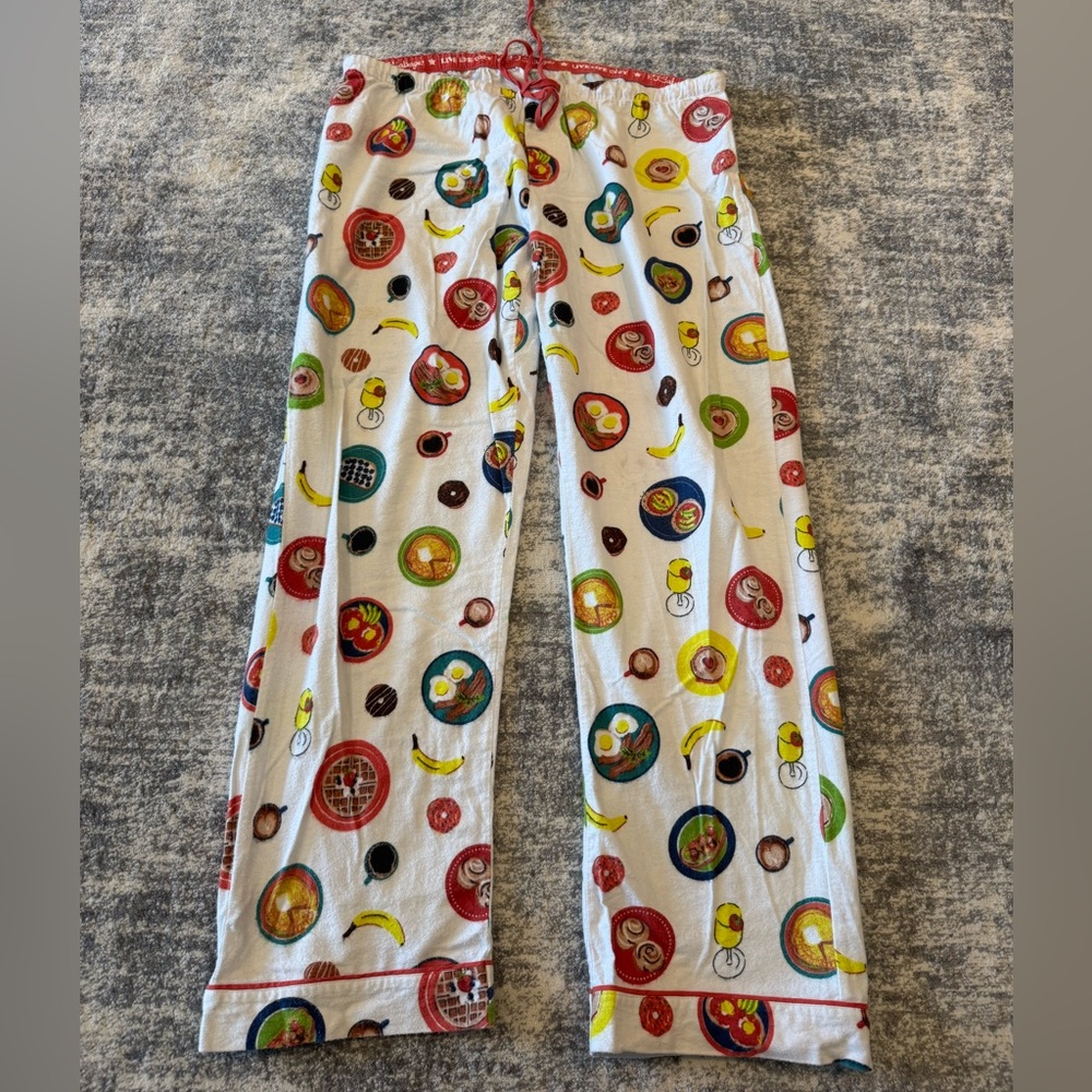 P.J. Salvage White Pajama Pants with Red, Yellow, Green & Blue Breakfast Print
